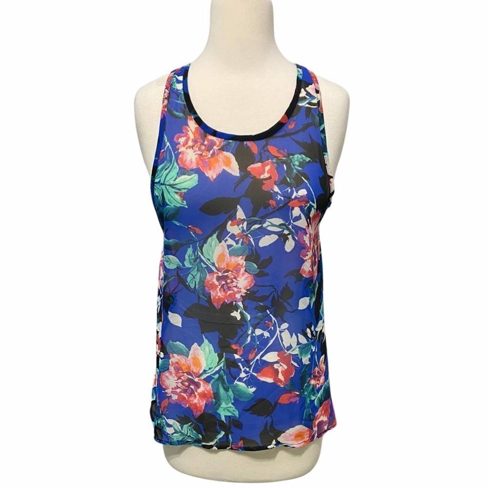 Everly Floral‎ Racerback Tank Top Blue Size Small